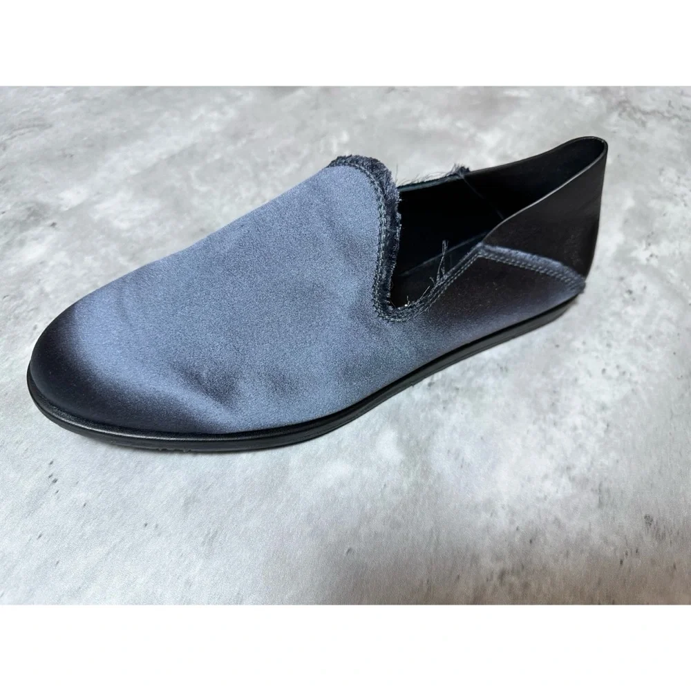RARE Pedro Garcia Yamir satin leather slipper flat loafers gunmetal‎ blue/black
